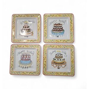 Birthday Cake Dessert Plates Set of 4 Italian Ceramic Party Plates 7.5"